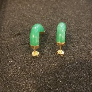 14k Gold & Apple Jade Half Moon Earrings